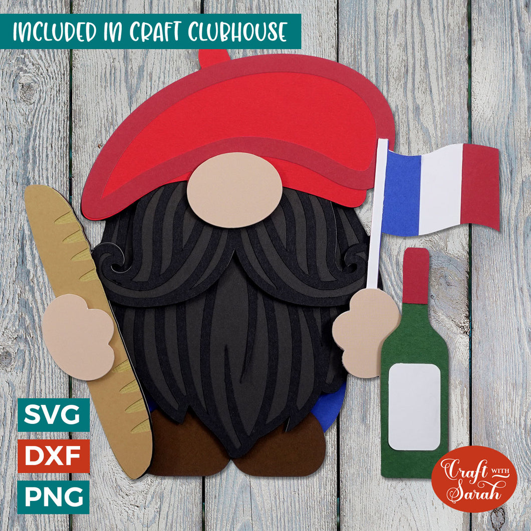 French Gnome SVG | Layered Male Patriotic Gnome Cutting Files