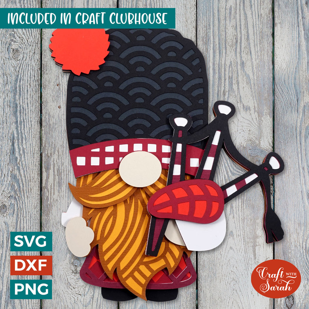 Scottish Gnome SVG | Layered Male Patriotic Gnome Cutting Files