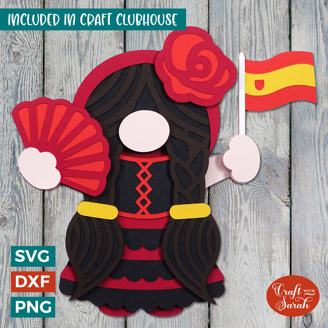 Spanish Gnome SVG | Layered Female Patriotic Gnome Cutting Files