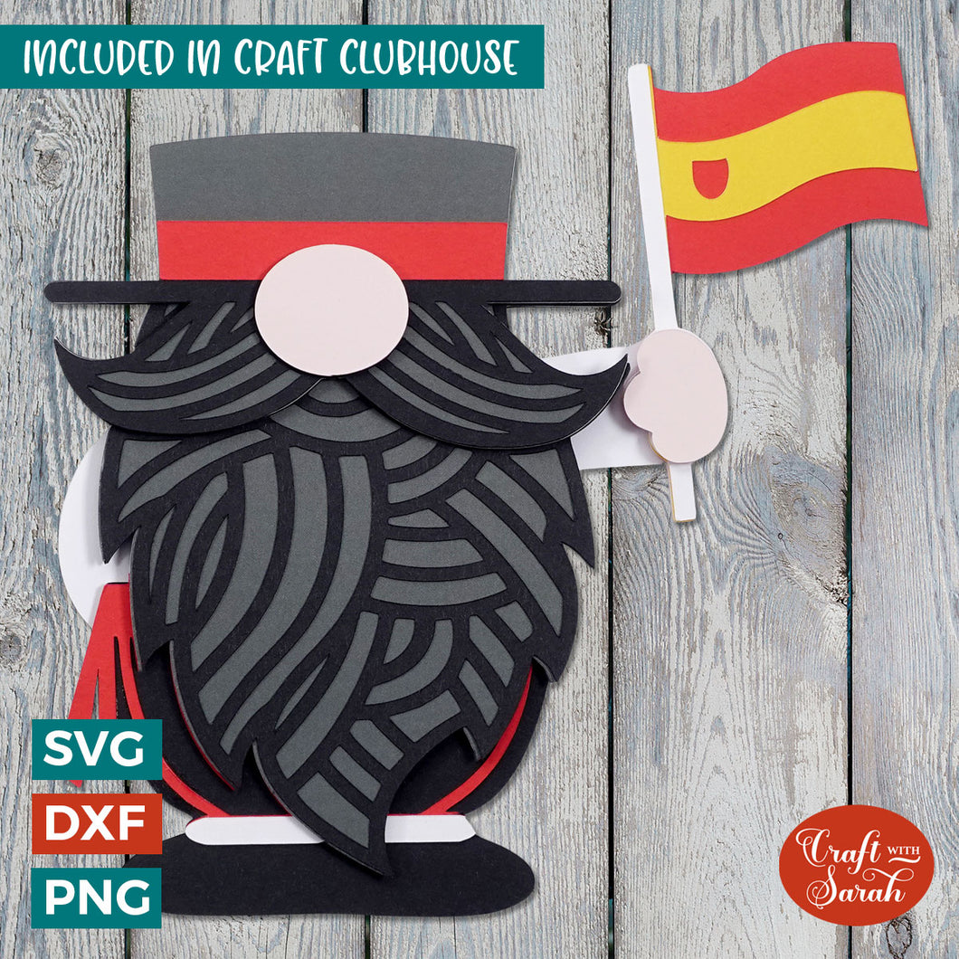 Spanish Gnome SVG | Layered Male Patriotic Gnome Cutting Files