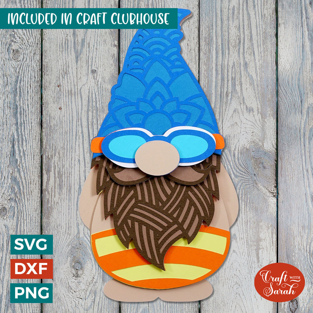 Swimming Costume Gnome SVG | Layered Male Swimmer Gnome Cutting Files