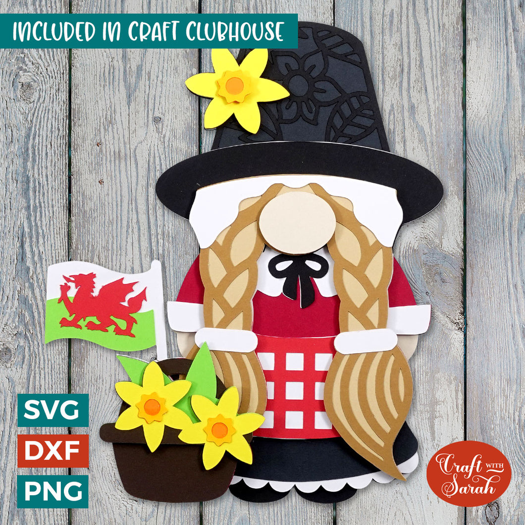 Welsh Gnome SVG | Layered Female Patriotic Gnome Cutting Files