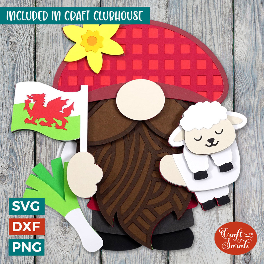 Welsh Gnome SVG | Layered Male Patriotic Gnome Cutting Files