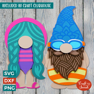 Pair of Swimming Gnome SVGs | Layered Male & Female Swimming Costume Gonk Cut Files