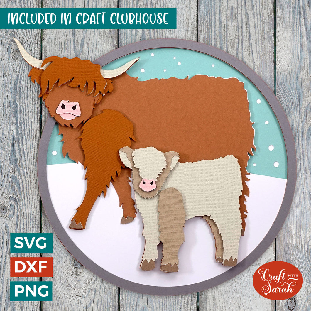 Highland Cows SVG | Layered Mother & Baby Cow Cutting File