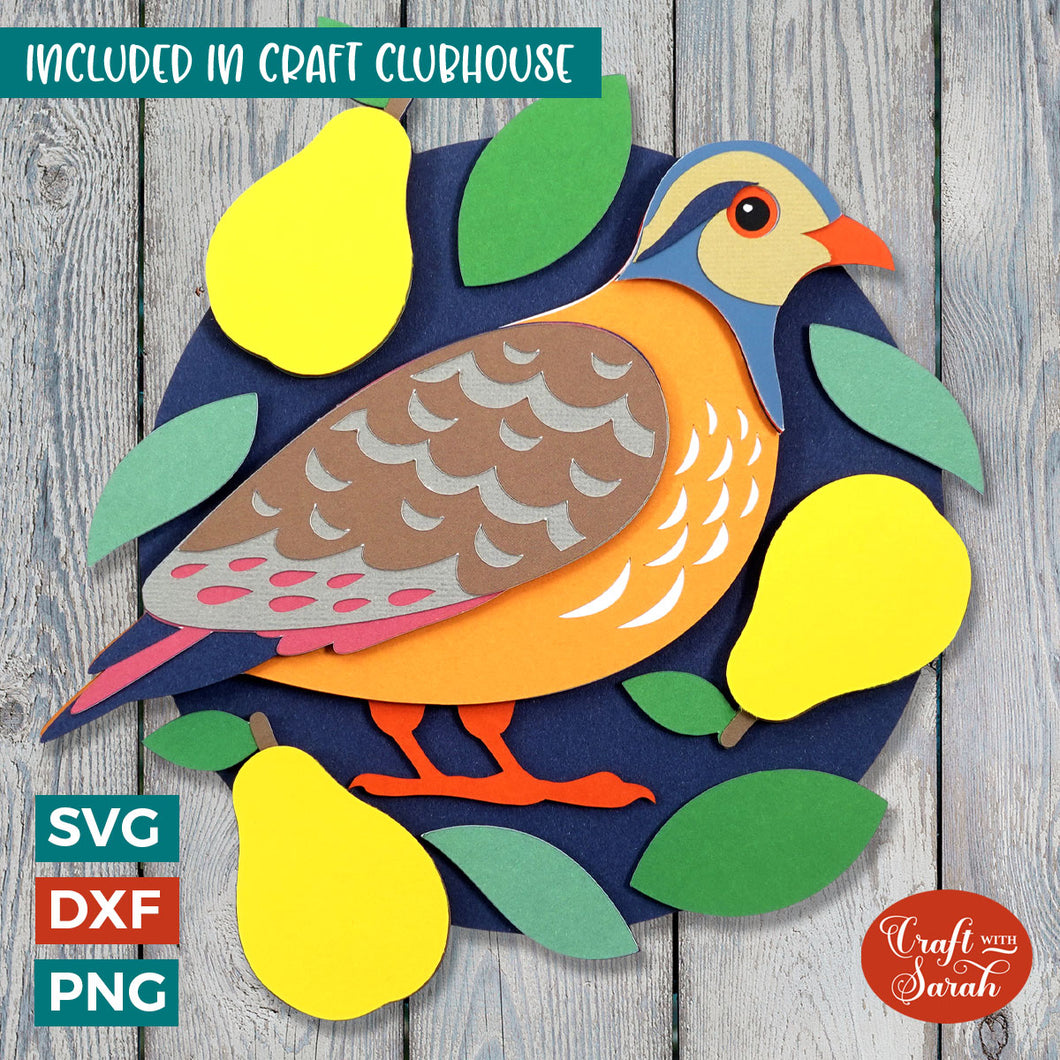 Partridge in a Pear Tree SVG | Layered Festive Christmas Cutting File