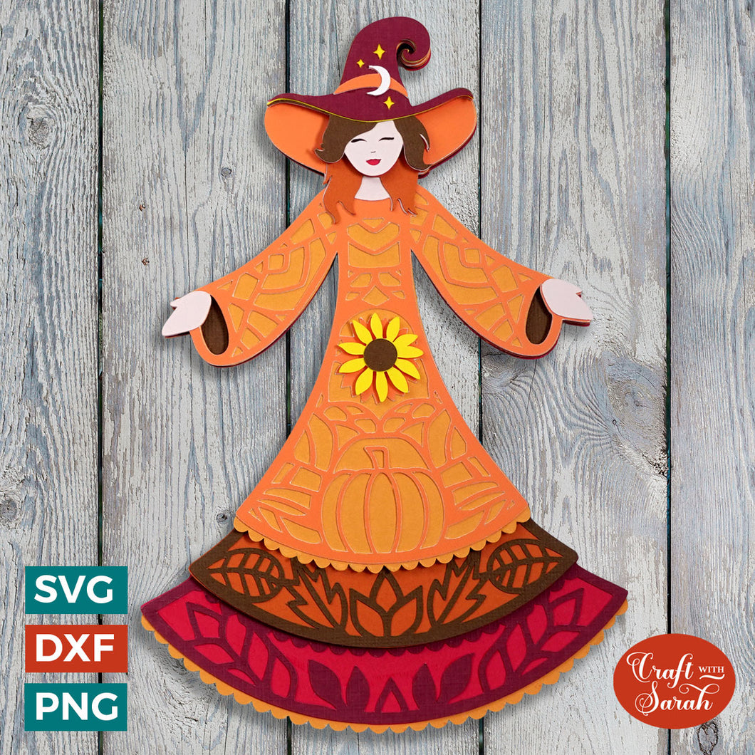 Autumn Witch SVG | Layered Fall Witch Cut Files