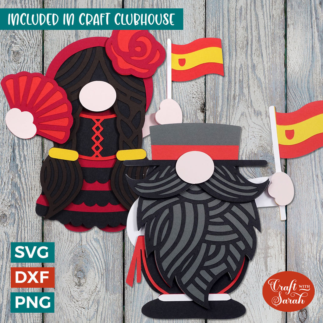 Pair of Spanish Gnome SVGs | Layered Male & Female Patriotic Gonk Cut Files