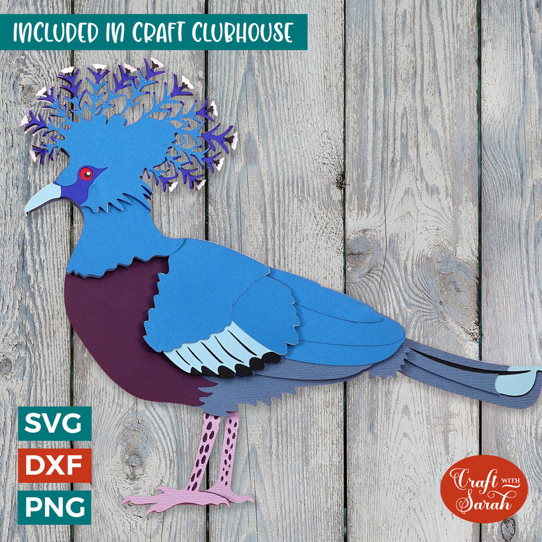 Victoria Crowned Pigeon SVG | Layered Bird Cutting File