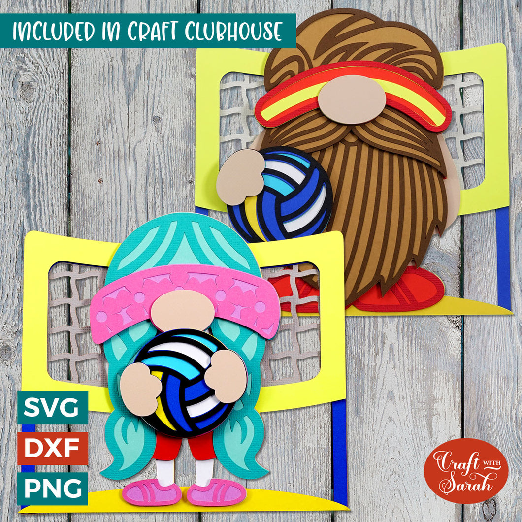 Pair of Volleyball Gnome SVGs | Layered Male & Female Sporty Gonk Cut Files