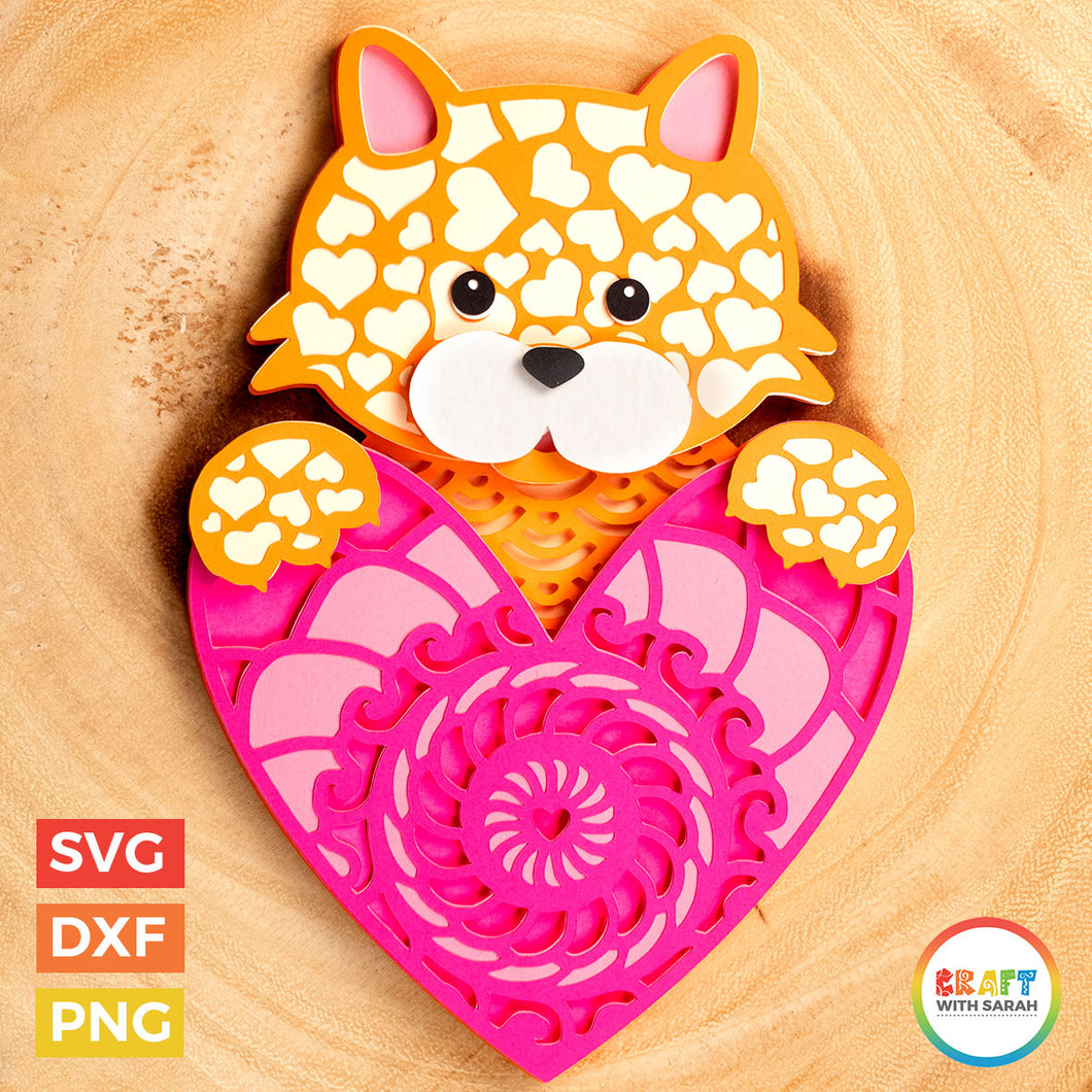 Cat with Heart SVG | Layered Valentine's Day Cat Cutting File