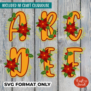 Poinsettias Layered Alphabet | A-Z & 0-9 Alphabet SVGs