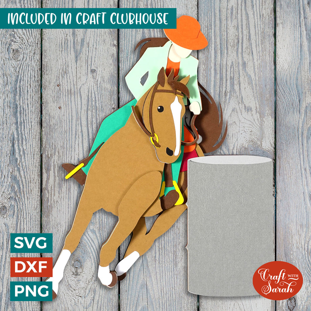 Horse Barrel Racing SVG | 3D Layered Female Barrel Racer SVG