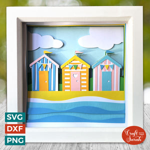 Beach Huts Shadow Box | Summer Beach Scene Cutting File