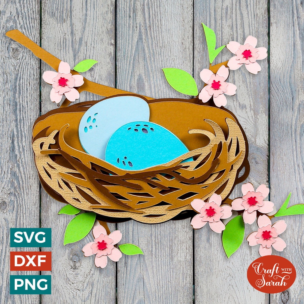 Birds Nest SVG File | Layered Blossom Tree Cutting File