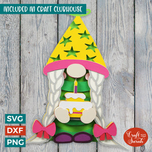 Birthday Gnome SVG | Layered Female Birthday Gnome Cutting File