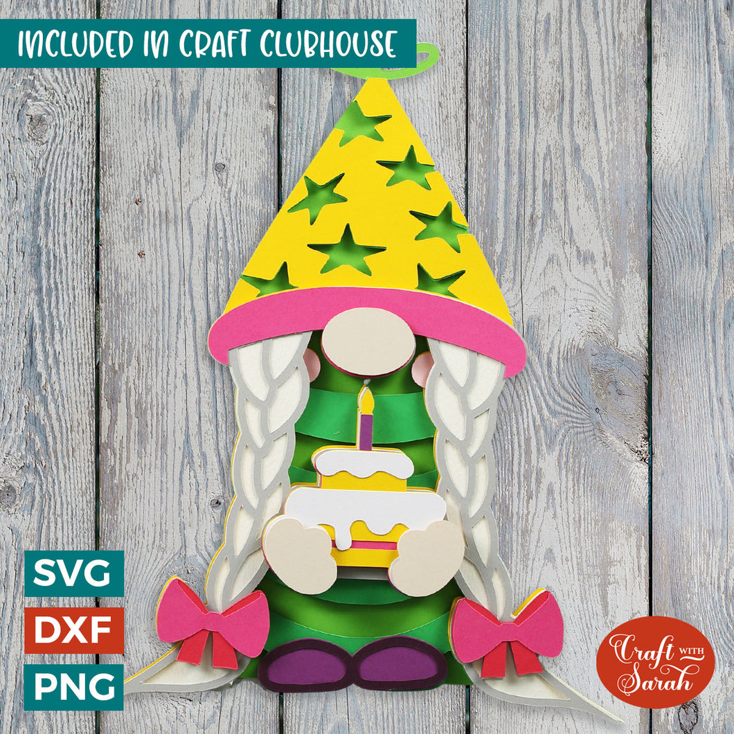 Birthday Gnome SVG | Layered Female Birthday Gnome Cutting File