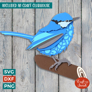Blue Fairy Wren SVG | Layered Blue Fairy Wren Bird Cutting File