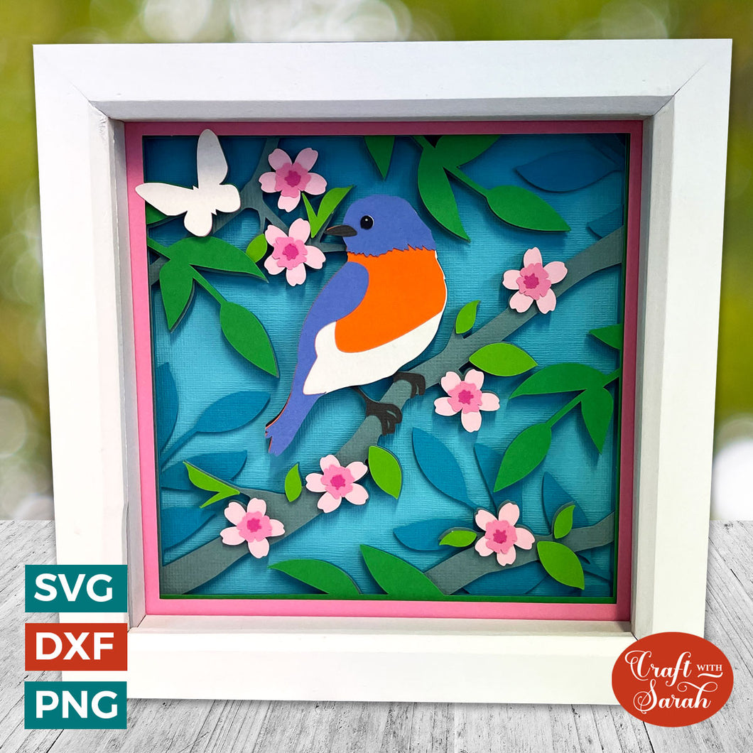 Bluebird Shadow Box SVG File | Layered Spring Bird Cutting File