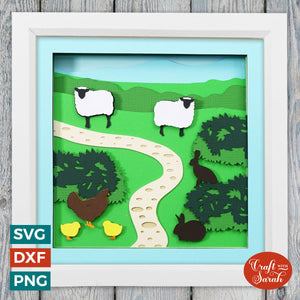 Spring Animals in Meadow | Layered Easter Shadow Box SVG