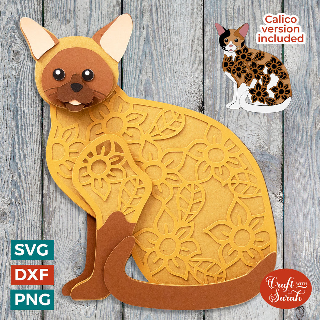 Burmese Cat Layered SVG | Layered Calico Cat Cutting File