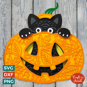 Halloween Cat in Pumpkin SVG | 3D Peeking Cat SVG