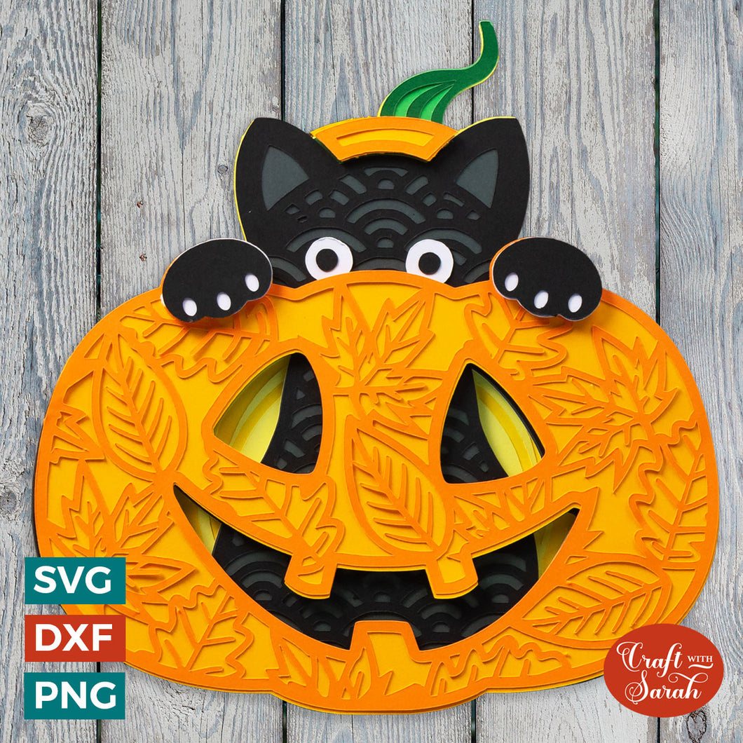 Halloween Cat in Pumpkin SVG | 3D Peeking Cat SVG