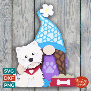 Dog Lover Gnome SVG | Layered Female Dog Gnome SVG