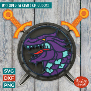 Dragon Shield SVG | 3D Layered Mythical Creature Cutting File