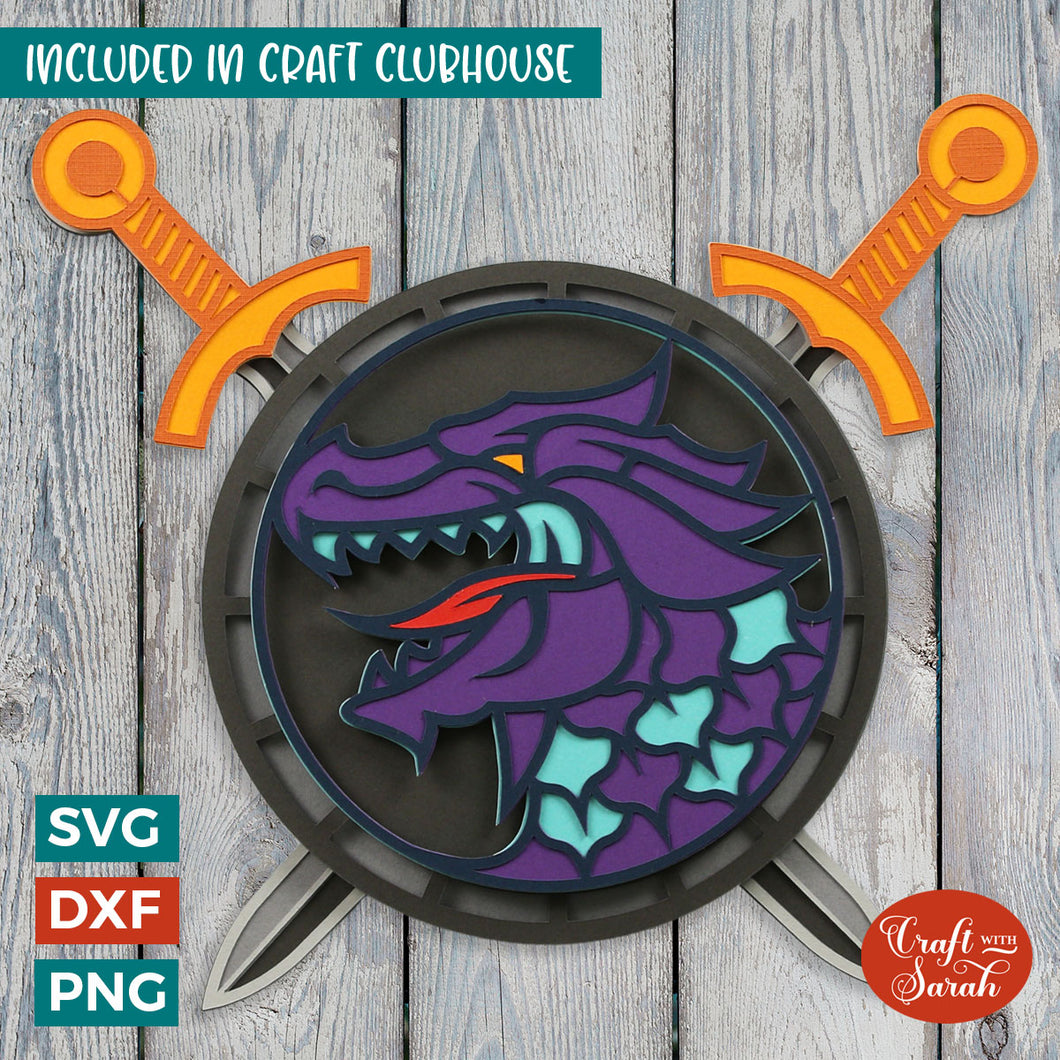 Dragon Shield SVG | 3D Layered Mythical Creature Cutting File