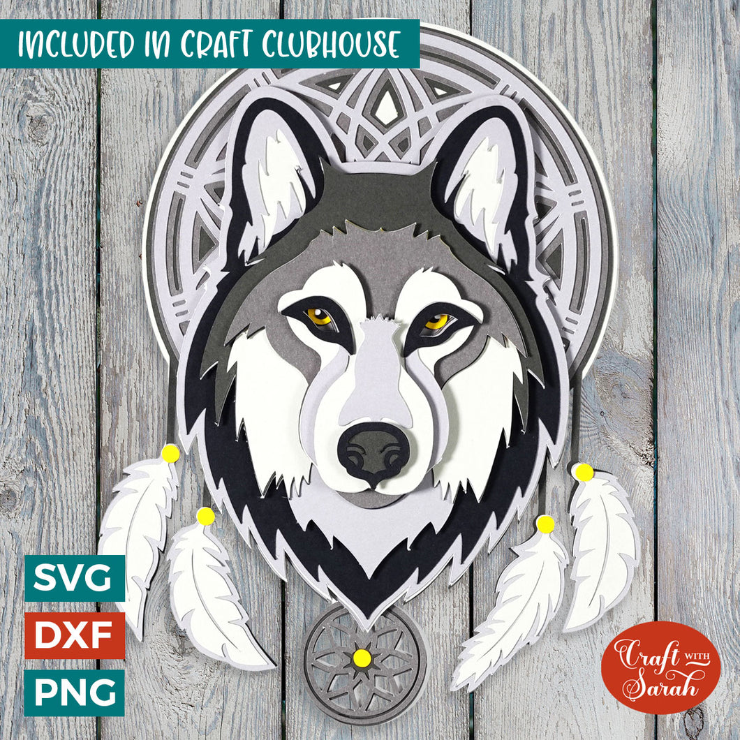 Dreamcatcher Wolf SVG | 3D Layered Wolf SVG