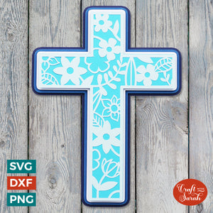 Easter Cross Layered SVG | 3D Flower Cross SVG