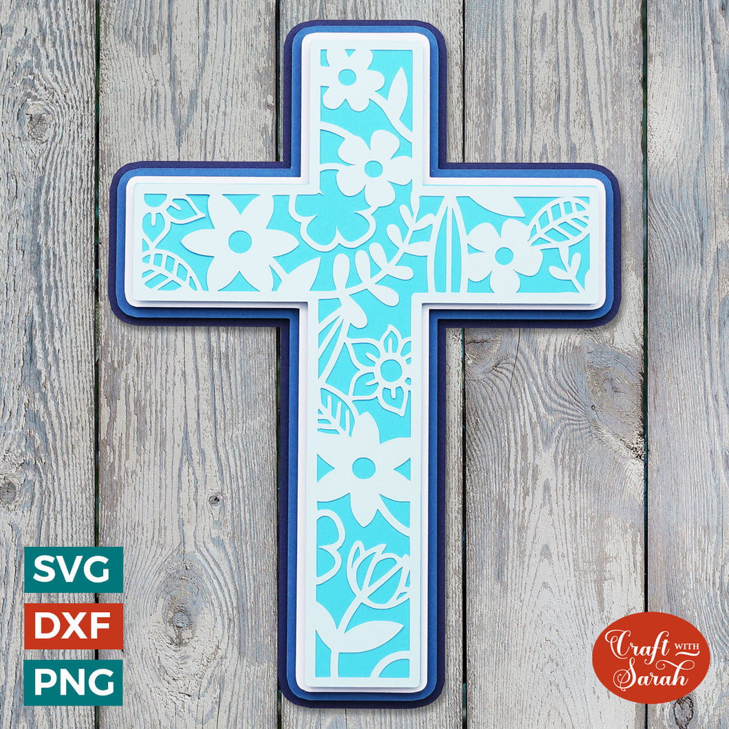 Easter Cross Layered SVG | 3D Flower Cross SVG