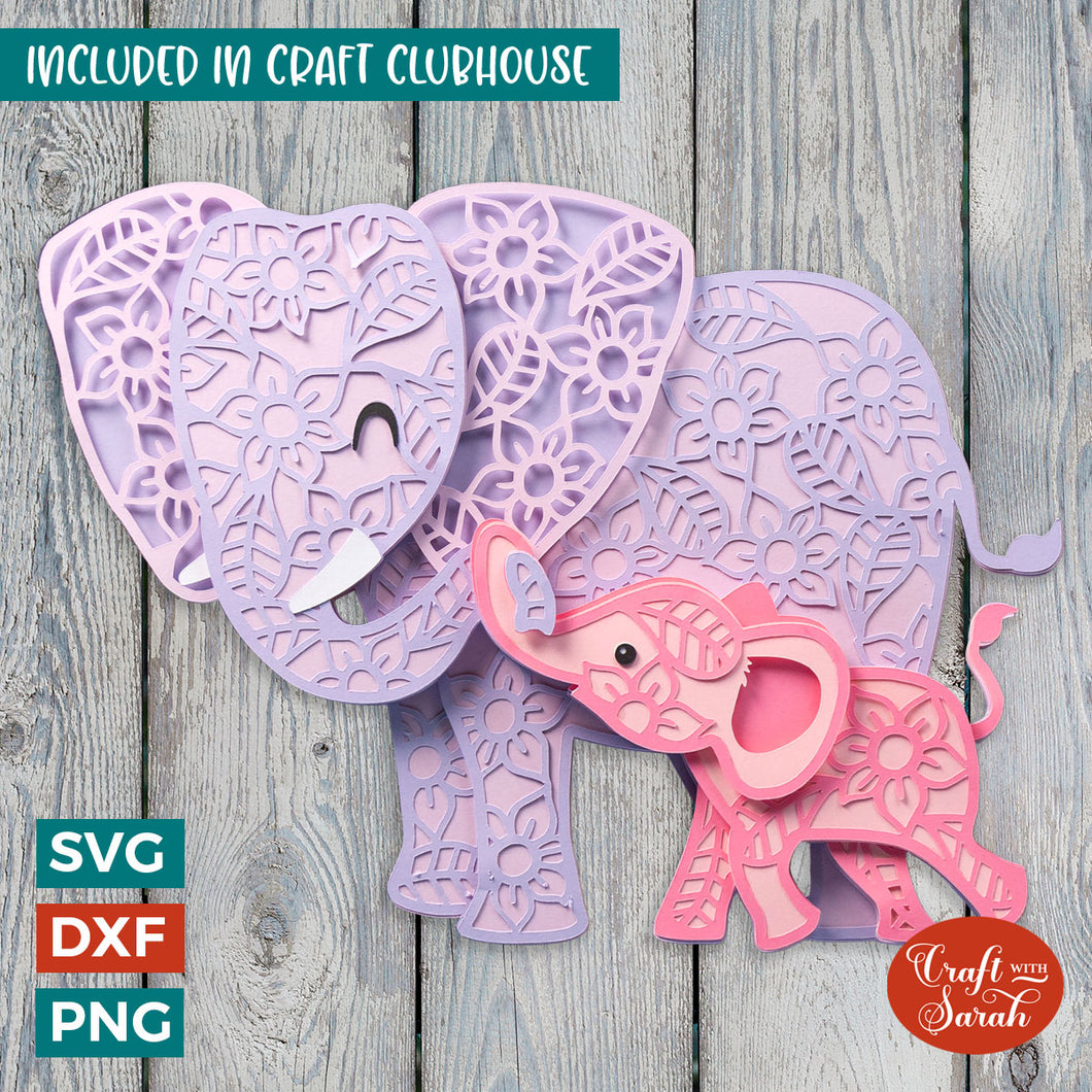Mother & Baby Elephant SVG File | Layered Elephants Cutting File