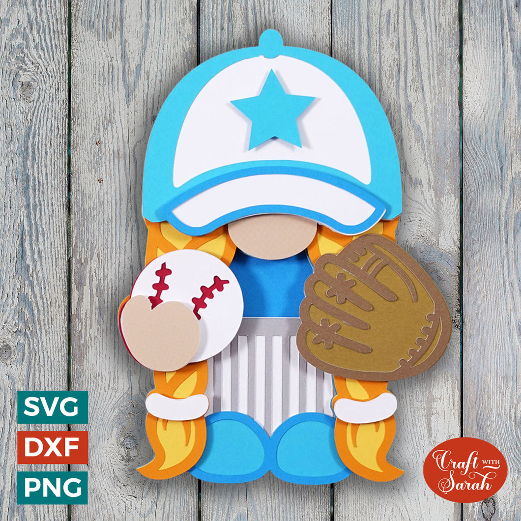 Baseball Gnome SVG | Layered Female Baseball Gnome SVG