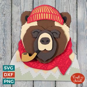 Grandpa Bear SVG | Layered Old Man Bear Autumn SVG File
