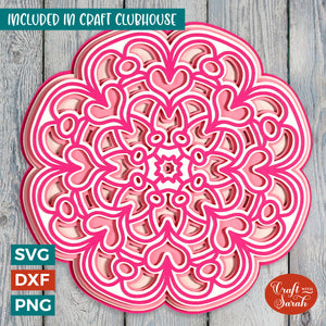 Flower and Heart Mandala SVG | Layered Mandala Cutting File