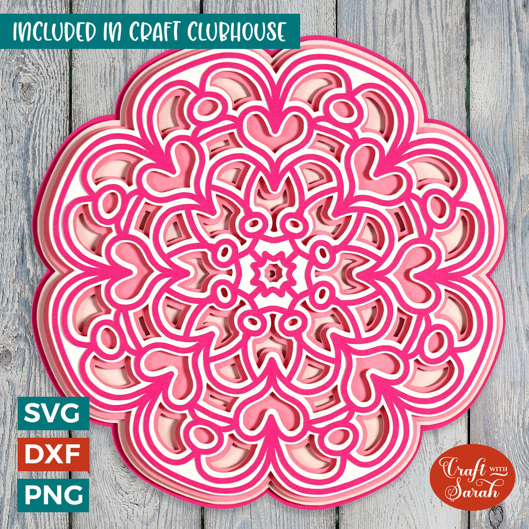 Flower and Heart Mandala SVG | Layered Mandala Cutting File