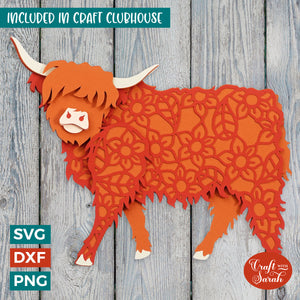 Highland Cow SVG | Layered Highland Cattle Cutting File
