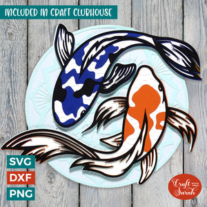 Koi Fish SVG | 3D Layered Koi SVG | Fish Mandala SVG
