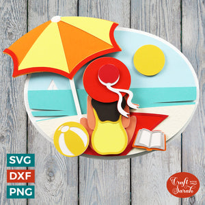 Lady on Beach SVG | Layered Beach Scene Cut File