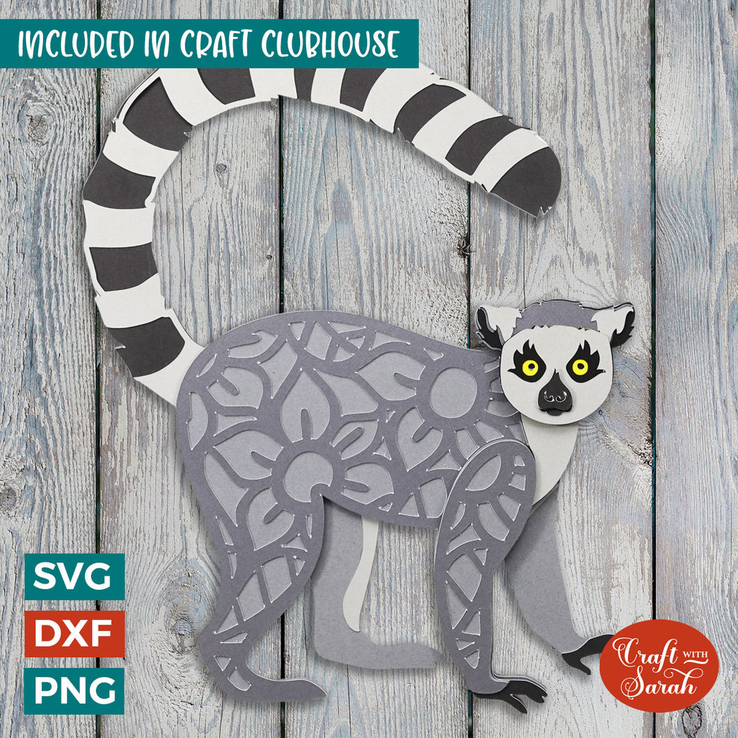 Lemur SVG | 3D Layered Lemur Rainforest Animal SVG