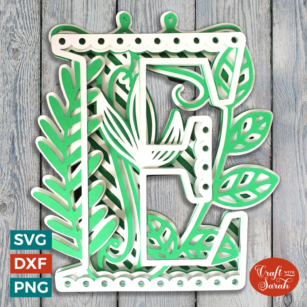 Letter E Layered SVG | 3D 'E' Letter Cutting File