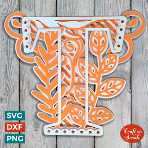 Letter T Layered SVG | 3D 'T' Letter Cutting File