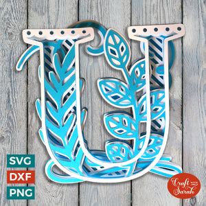Letter U Layered SVG | 3D 'U' Letter Cutting File