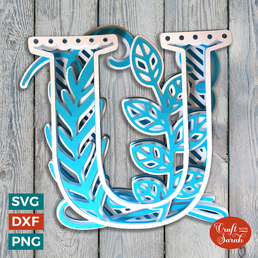 Letter U Layered SVG | 3D 'U' Letter Cutting File