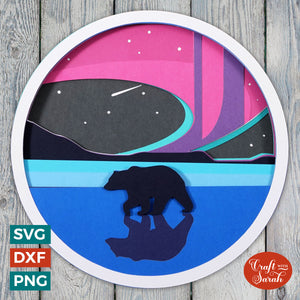 Northern Lights SVG | Polar Bear on the Ice Layered SVG