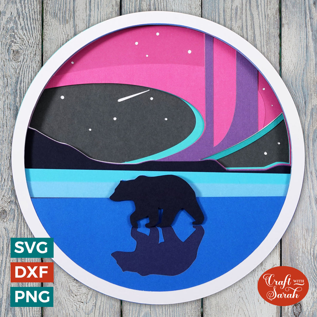 Northern Lights SVG | Polar Bear on the Ice Layered SVG