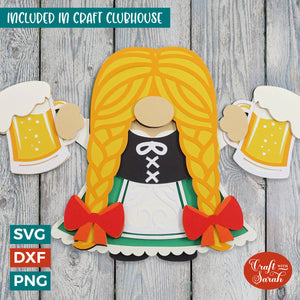 Female Oktoberfest Gnome SVG | 3D Layered German Gnome SVG