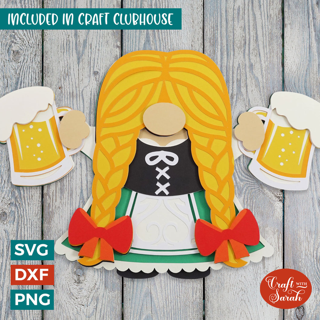 Female Oktoberfest Gnome SVG | 3D Layered German Gnome SVG